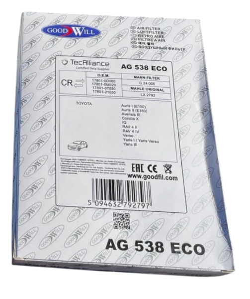 Фильтр воздушный "GOODWILL" TOYOTA COROLLA/RAV AG538ECO